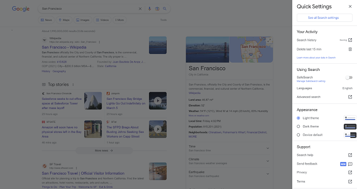 تغییرات جدید در منوی تنظیمات نتایج جستجوی گوگل